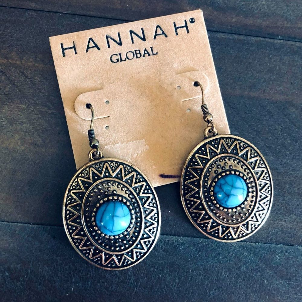 Hannah Global Turquoise Medallion Bronze Earrings